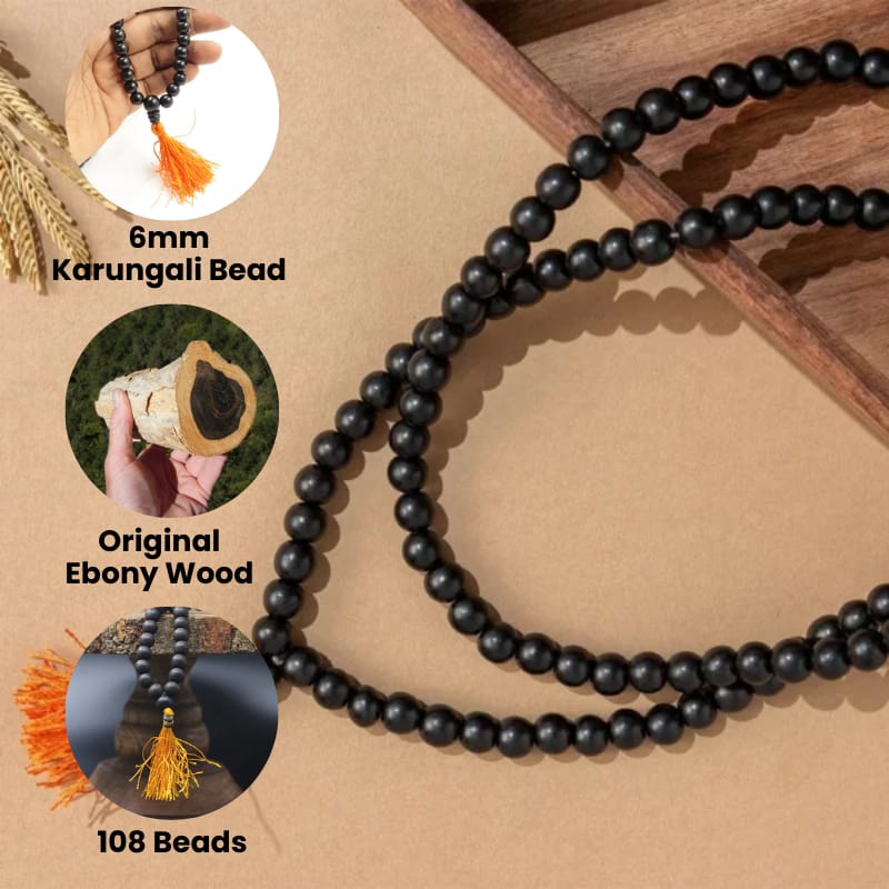 Original Karungali Malai 54-Beads Ebony Wood with Govt. Certified